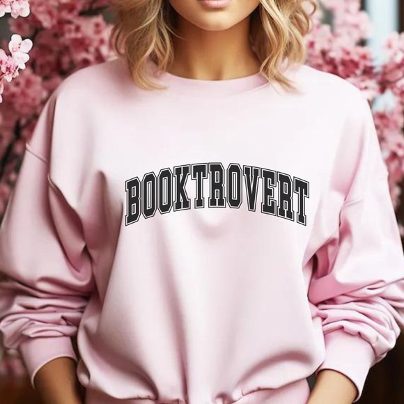 Booktrovert Pink Long Sleeve Crewneck Unisex Sweatshirt - Picture 1 of 5